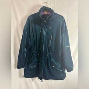 VTG Reversible Teal Velvet Oversized Nautical Drawstring Zip Up Jacket